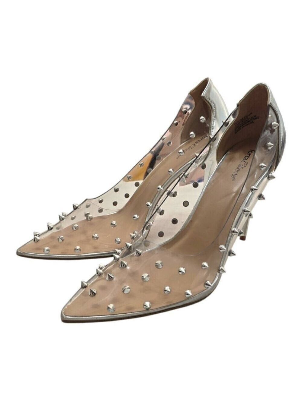 Torta Caliente Clever Clear Studded Pointed Toe Stiletto Heels Sz 9.5